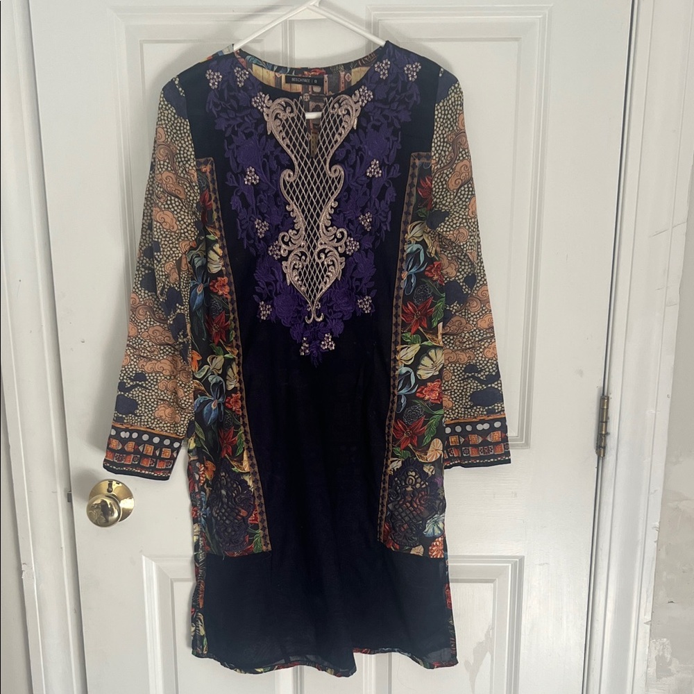 Sapphire embroidered lawn shirt
